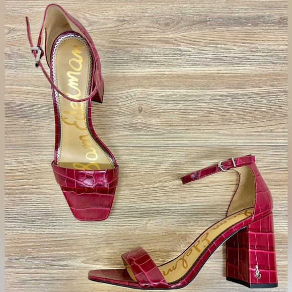 Sam Edelman Daniella Berry Squared Toe Ankle Strap Block Heeled Sandals - Sz 8.5 - Picture 2 of 10